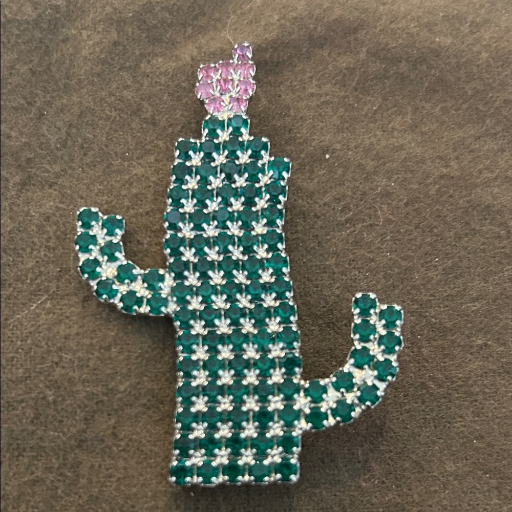 Dorothy Bauer 1980s Whimsical Green Crystal Cactus Pin